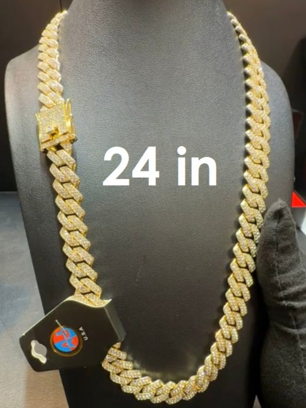 AJ USA Elements Men's 24in Iced out Cuban Chain Necklace Gold Tone NWT No Box